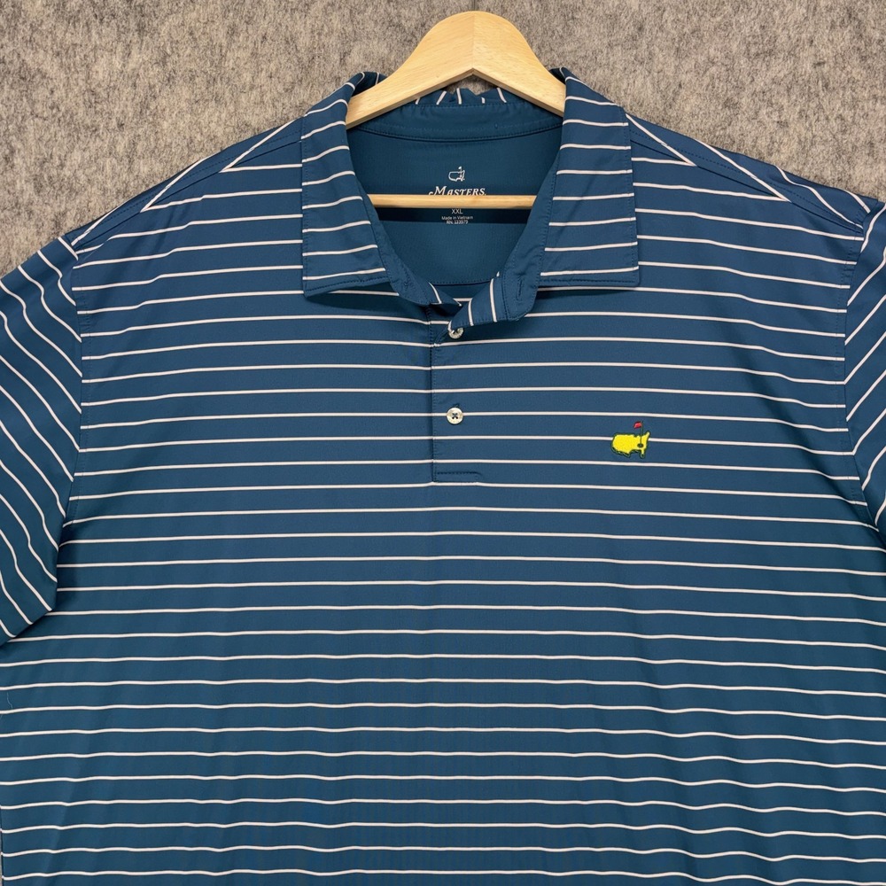 Masters Tech Golf Polo Shirt Men's XXL Blue Striped Stretch Short Sleeve